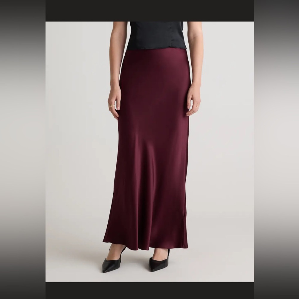 Quince Washable Silk Maxi Skirt, “Wine Tasting Red” Color. Size L